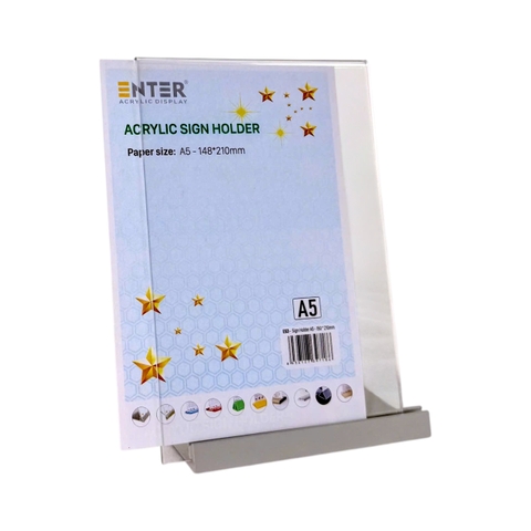 Kệ mica 1 mặt Enter E53 150x210mm đế nhôm A5 đứng