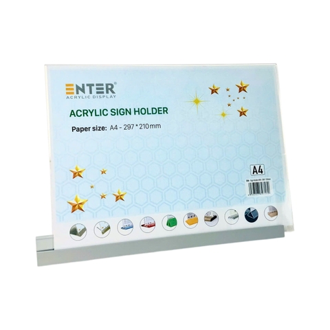 Kệ mica 1 mặt Enter E54 297x210mm đế nhôm A4 ngang