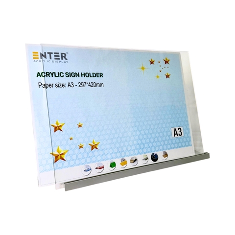 Kệ mica 1 mặt Enter E54 297x210mm đế nhôm A4 ngang
