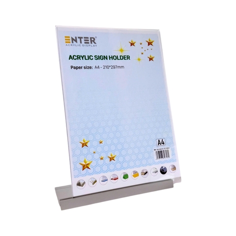 Kệ mica 1 mặt Enter E55 210x297mm đế nhôm A4 đứng