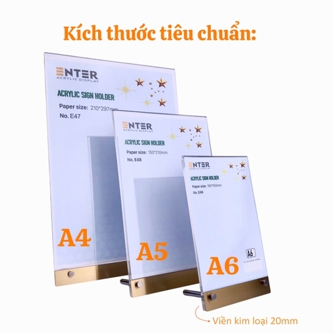 Kệ mica 1 mặt Enter E49 100x150mm liên kết bulon A6 đứng, Kệ menu nhà hàng, Standee mica để bàn, Bảng quét mã QR Code