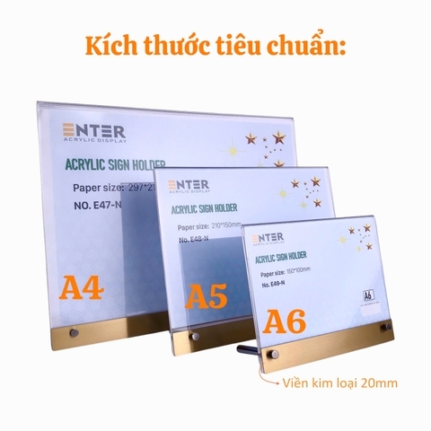 Kệ mica 1 mặt Enter E47-N 300x210mm liên kết bulon A4 ngang, Kệ menu nhà hàng, Standee mica để bàn, Bảng quét mã QR Code