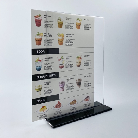 Kệ mica 2 mặt Enter E10-U 100x150mm đế lùa uốn bằng, Kệ menu nhà hàng, Standee mica để bàn, Bảng quét mã QR Code