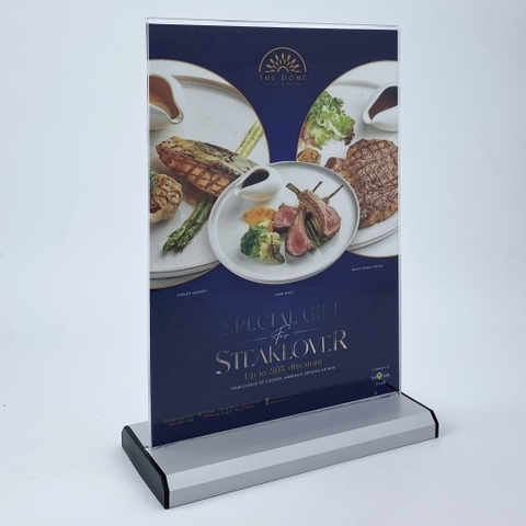 Kệ mica 2 mặt Enter E32 100x210mm đế nhôm 1/3 A4, Kệ menu nhà hàng, Standee mica để bàn, Bảng quét mã QR Code (20)