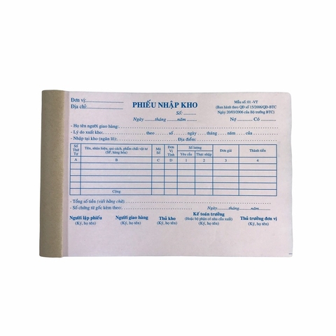 Phiếu nhập kho NY 13x20cm 2 liên 50 bộ không đế  (10/100)