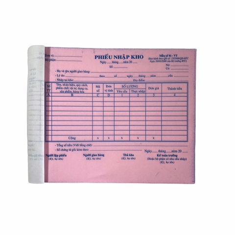 Phiếu nhập kho NY 16x20cm 2 liên 50 bộ A5 (10/120)