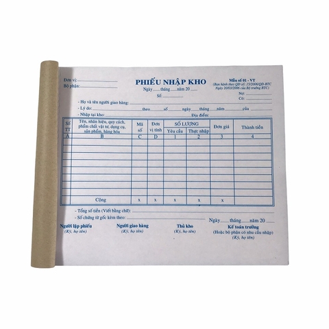 Phiếu nhập kho NY 16x20cm 3 liên 50 bộ không đế A5 (5/60)