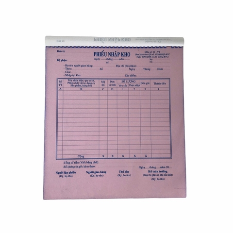 Phiếu nhập kho NY 20x25cm 3 liên 50 bộ không đế A4 (5/40)