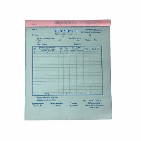 Phiếu nhập kho NY 20x25cm 3 liên 50 bộ không đế A4 (5/40)