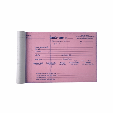 Phiếu thu NY 13x20cm 2 liên 50 bộ (10/100)
