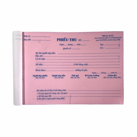 Phiếu thu NY 13x20cm 2 liên 50 bộ (10/100)