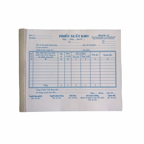 Phiếu xuất kho NY 16x20cm 3 liên 50 bộ không đế A5 (5/60)