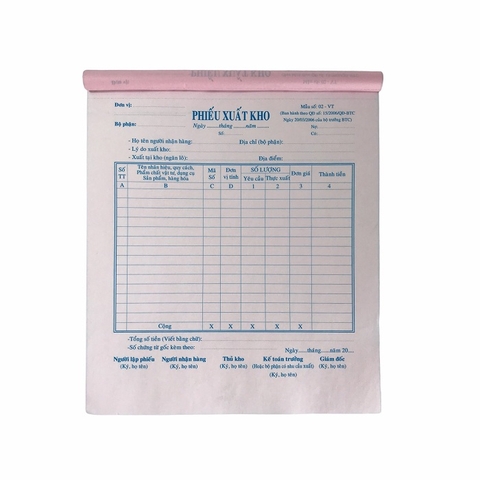 Phiếu xuất kho NY 20x25cm 2 liên 50 bộ A4 (5,10/50)