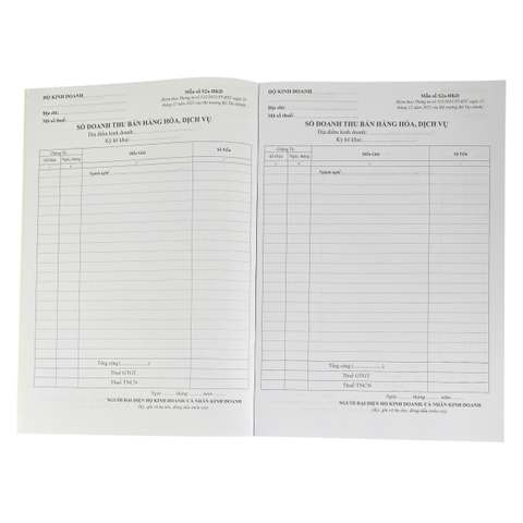Sổ doanh thu bán hàng hoá, dịch vụ NY S2a-HKD 20x30cm 100 tờ A4 (5/25)