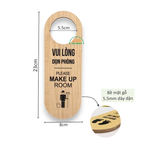 Thẻ treo phòng khách sạn gỗ MDF M80 / M81 8x23cm 5.5mm 2 mặt in UV