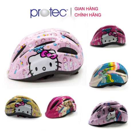 Mũ bảo hiểm xe đạp trẻ em siêu nhẹ PROTEC Smile dành cho bé gái 3 - 10 tuổi - Có đèn báo hiệu, thoáng khí, an toàn