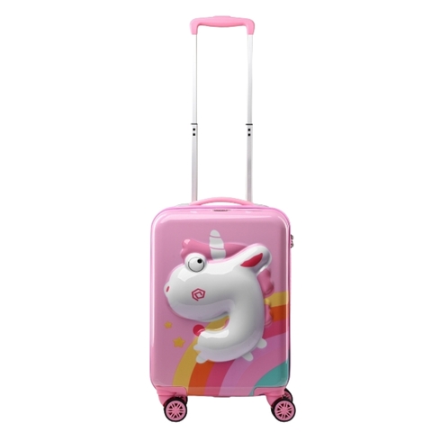 Vali Kéo Nhựa Trẻ Em Bé Gái MCN (BEDDYBEAR) In Hình Dập Nổi 3D Kỳ Lân Unicorn Size Xách Tay 17 inch