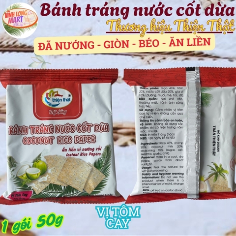 Bánh tráng nước cốt dừa Mỹ Lồng - Thương hiệu Thiện Thật - Ăn liền - Giòn - Béo - Gói 50g tiện lợi