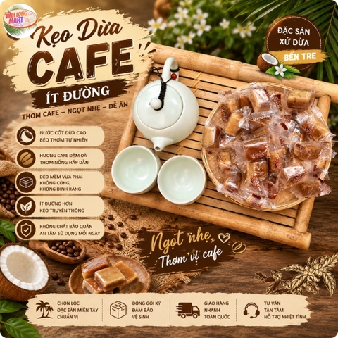 Kẹo dừa cafe ít đường - Đặc sản Bến Tre - Béo vị dừa - Thơm mùi cafe
