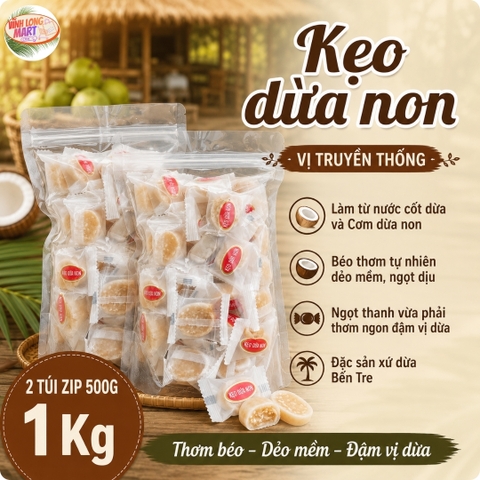 Kẹo dừa non vị truyền thống - Không dùng đường trong sản xuất