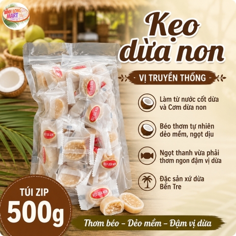 Kẹo dừa non vị truyền thống - Không dùng đường trong sản xuất