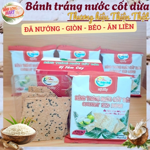 Bánh tráng nước cốt dừa Mỹ Lồng - Thương hiệu Thiện Thật - Ăn liền - Giòn - Béo - Gói 50g tiện lợi