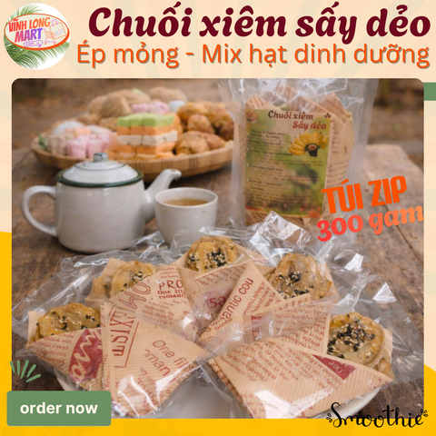 Chuối xiêm Sấy dẻo - Ép mỏng_Mix hạt dinh dưỡng