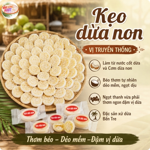 Kẹo dừa non vị truyền thống - Không dùng đường trong sản xuất