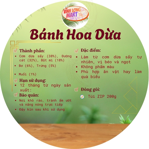 Bánh Hoa Dừa Bến Tre Giòn Tan – Béo Thơm, Ngọt Dịu - Túi ZIP 200g