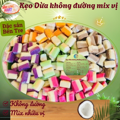 Kẹo Dừa không Đường mix vị - không dùng đường trong sản xuất, béo dừa