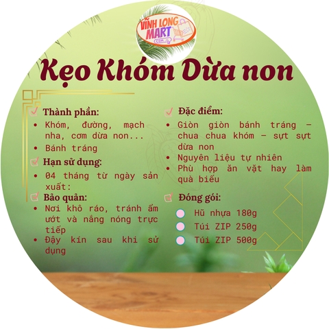 Kẹo Khóm Dừa non - Ít đường, chua chua, ngọt ngot, ăn vặt lạ miệng