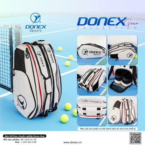 BALO VỢT THỂ THAO 3 NGĂN THÁO RỜI DONEX GEAR BB-1606 TRẮNG PHỐI ĐEN