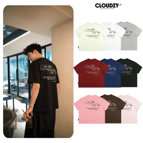 Áo thun boxy CLOUDZY in chữ ký cotton 250gsm dày dặn áo phông nam nữ form rộng hồng nâu đỏ unisex streetwear RITE