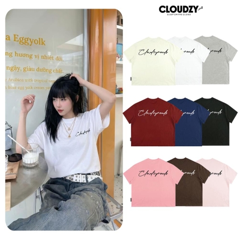 Áo thun boxy CLOUDZY in chữ cá tính vải 100% cotton 250gsm form rộng nam nữ áo phông local brand streetwear ROAD