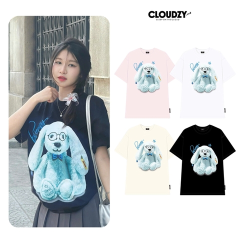 Áo thun nữ nam unisex tay lỡ phông local brand form rộng teen cổ tròn oversize BLUE BUNNY CLOUDZY