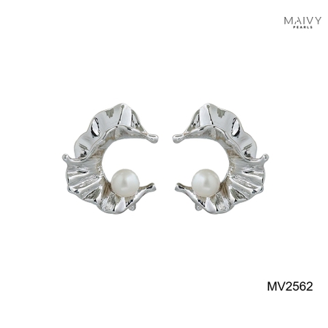 MV2562 - Bông tai ngọc trai trắng size 5-6mm dáng C