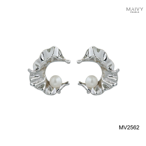 MV2562 - Bông tai ngọc trai trắng size 5-6mm dáng C
