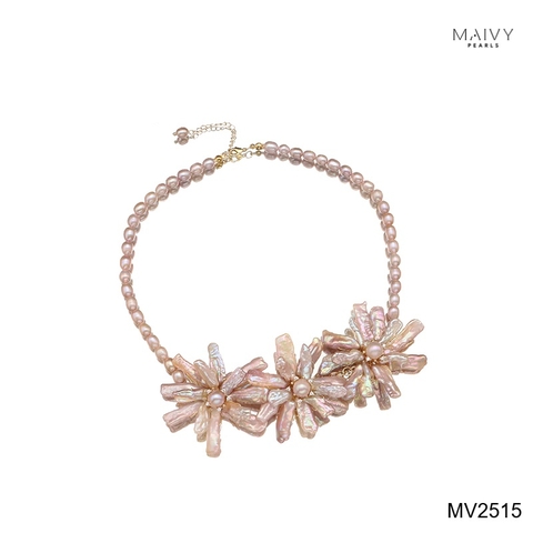 MV2515 - Dây chuyền trai hồng ánh tím nhấn mặt 3 hoa lớn Nàng Thơ