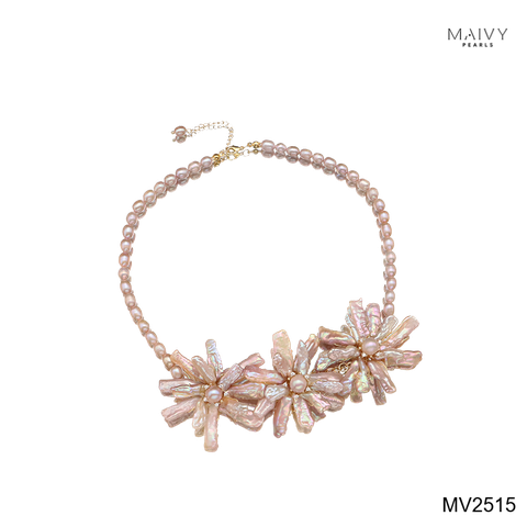 MV2515 - Dây chuyền trai hồng ánh tím nhấn mặt 3 hoa lớn Nàng Thơ