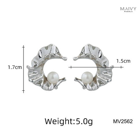 MV2562 - Bông tai ngọc trai trắng size 5-6mm dáng C