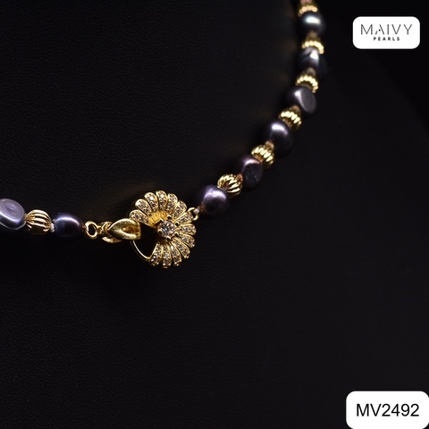 MV2492 - Set ngọc trai Túc Vũ ngọc trai barroque size 7-8mm màu lông công gồm dây chuyền, lắc tay và nhẫn