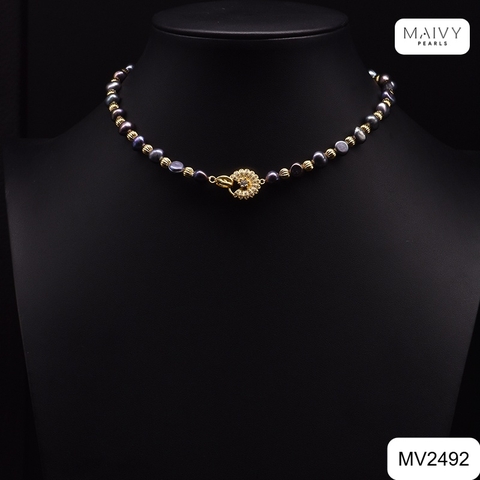 MV2492 - Set ngọc trai Túc Vũ ngọc trai barroque size 7-8mm màu lông công gồm dây chuyền, lắc tay và nhẫn