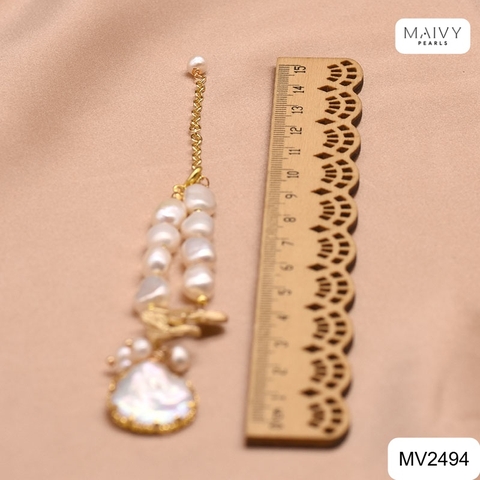 MV2494 - Lắc tay ngọc trai trắng mix charm hoa lan bằng bạc 925 mạ vàng 18k