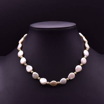 130 -*Dây chuyền trai dị hạt dẹp tròn