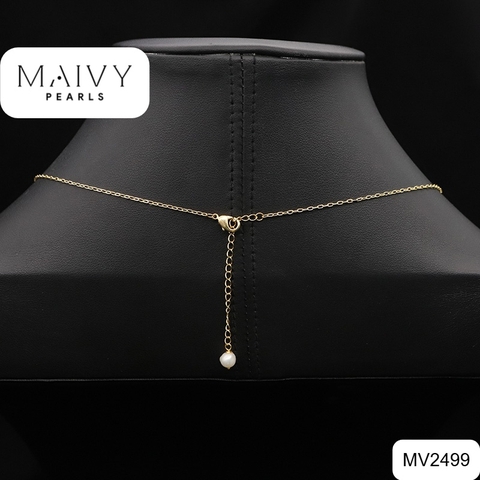 MV2499 - Dây chuyền bạc 925 mạ vàng 18k mặt ngọc trai trắng kết hoa nhụy xanh dương có tua rua