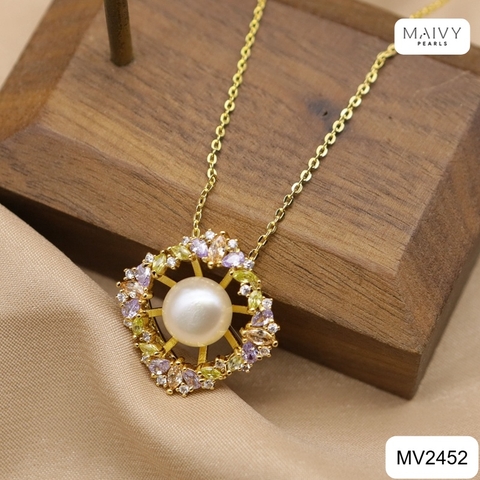 MV2452 - Dây chuyền mặt đá vuông mix trai trắng