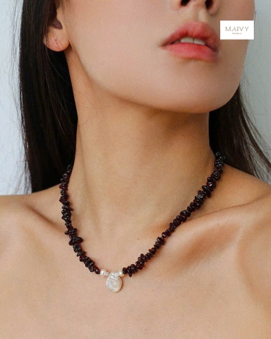 MV2112- Dây chuyền đôi trai trắng mix thạch lựu