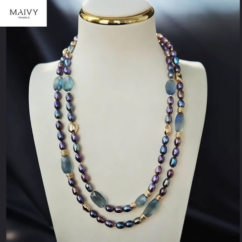 MV943- dây chuyền đôi lông công mix đá