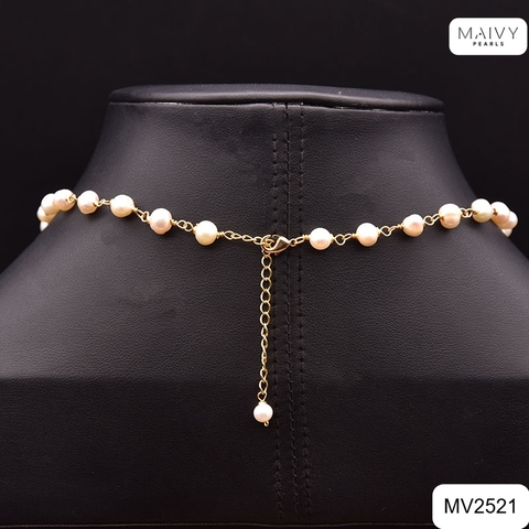 MV2521 - Dây chuyền ngọc trai trắng size 4-5mm nhấn viên to sz 10mm bọc viền dáng chocker