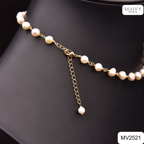 MV2521 - Dây chuyền ngọc trai trắng size 4-5mm nhấn viên to sz 10mm bọc viền dáng chocker